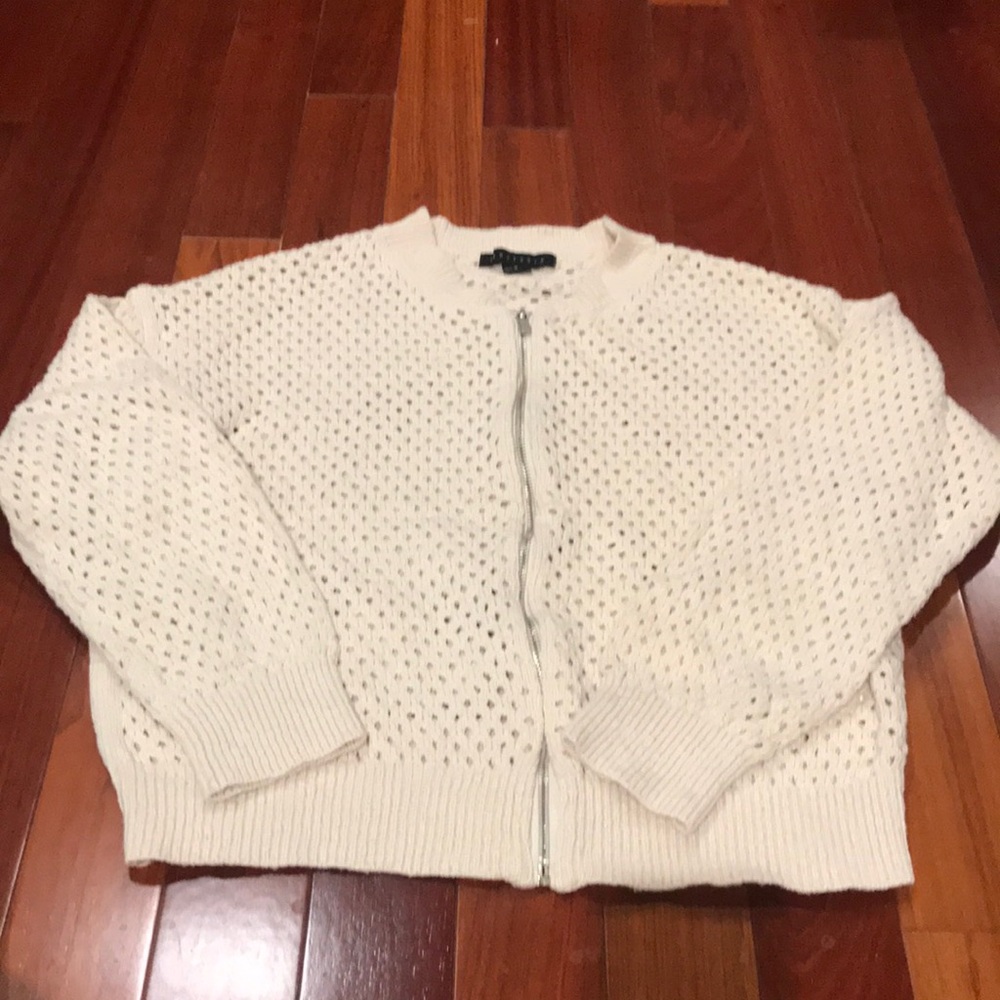 Women’s Cream Open-Knit Zip Front Sweater
